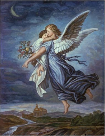 guardian angel carrying a small child